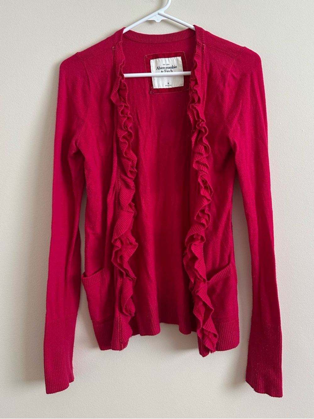 A&F Pink Ruffle Cardigan
